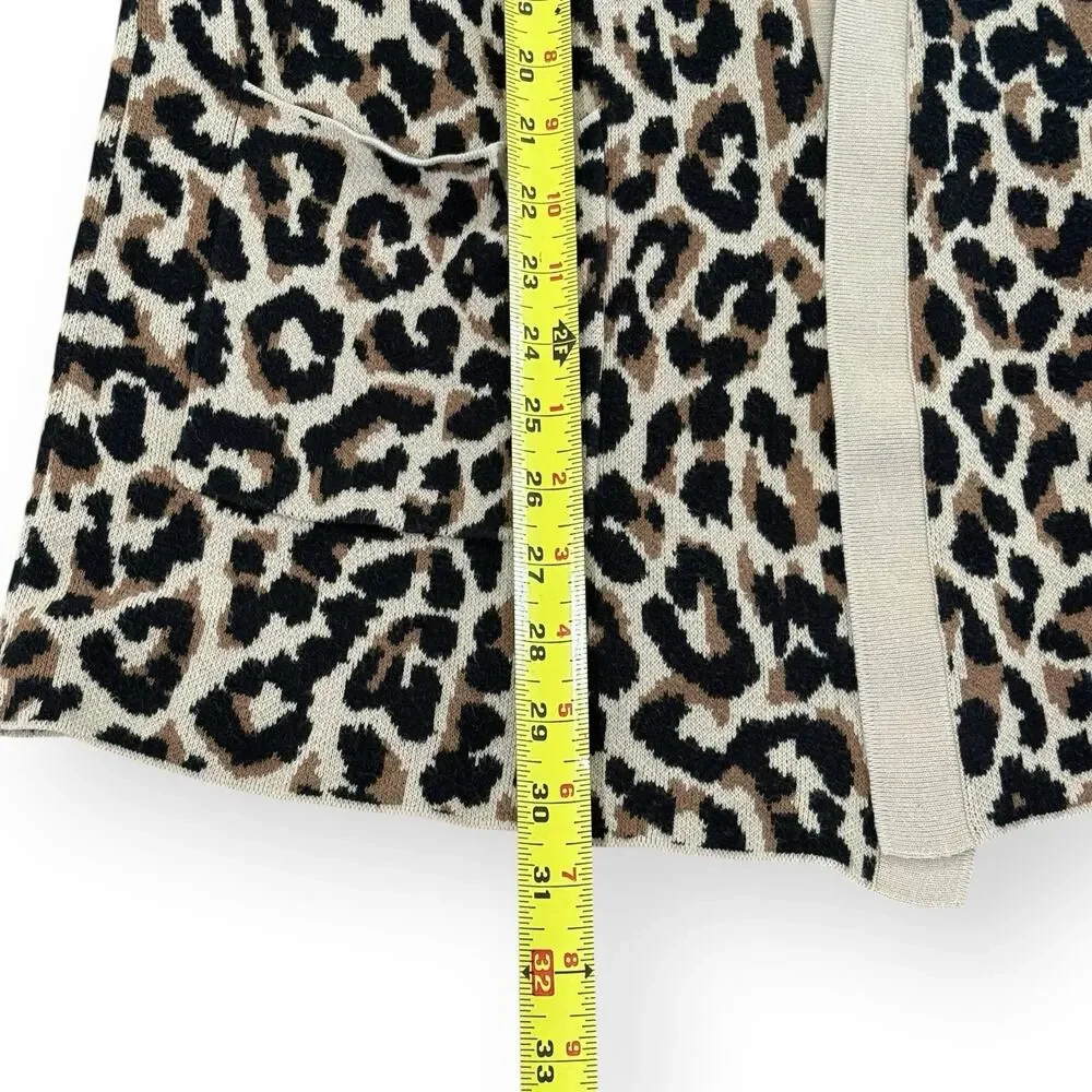 J Crew Leopard Print Cardigan M Long Open Front Cotton Mob Wife Animal print